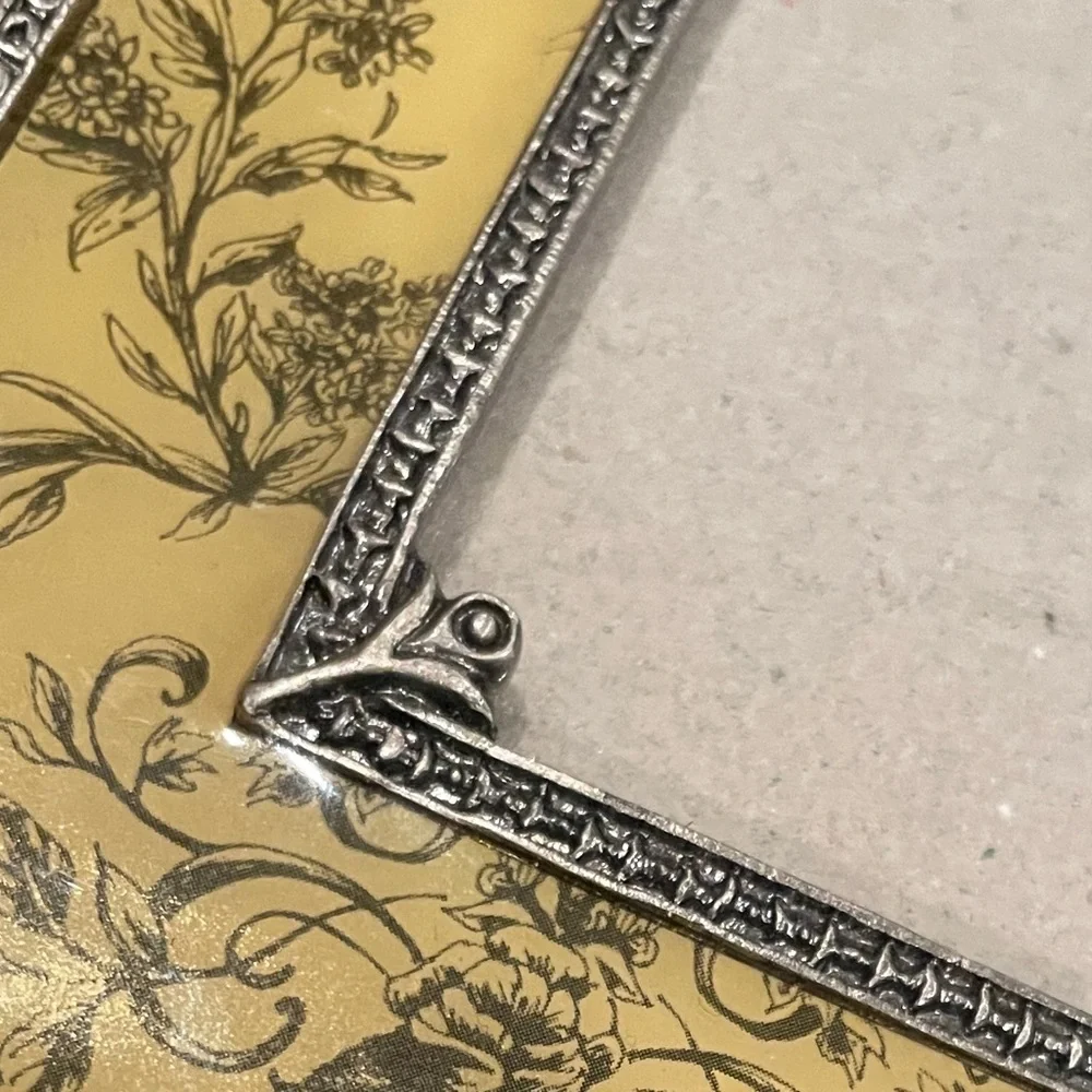 VTG Silver Metal Jeweled Frame Rose Yellow Floral Victorian Shabby Chic 4x6